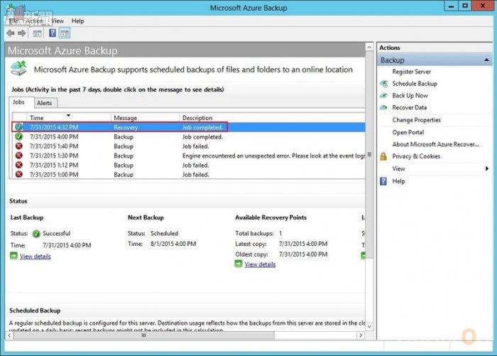 Microsoft Azure Recovery Service - Restore