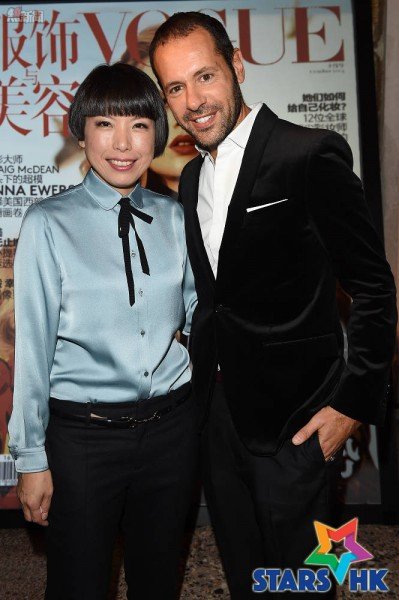 MILAN, ITALY - SEPTEMBER 28: Angelica Cheung and Massimiliano Giornetti attend Vogue China 10th Anniversary at Palazzo Reale on September 28, 2015 in Milan, Italy. (Photo by Venturelli/Getty Images for Vogue China)