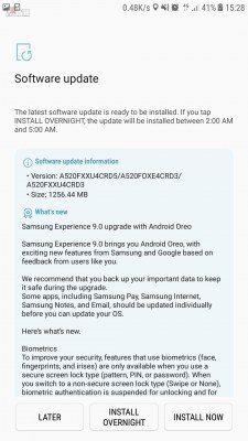 Android 8.0 Oreo update for the Samsung Galaxy A5 (2017)