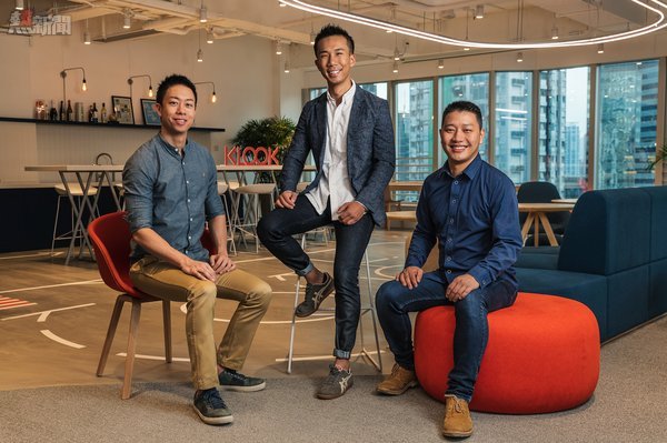 KLOOK獲得D+輪融資，圖為三位聯合創辦人（由左至右）：營運長COO 王志豪(Eric Gnock Fah)、執行長CEO 林照圍(Ethan Lin)及技術長CTO 熊小康(Bernie Xiong)