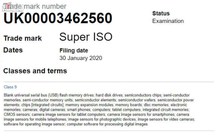 Samsung trademarks ''Super ISO'' for use with the Galaxy S20 phones